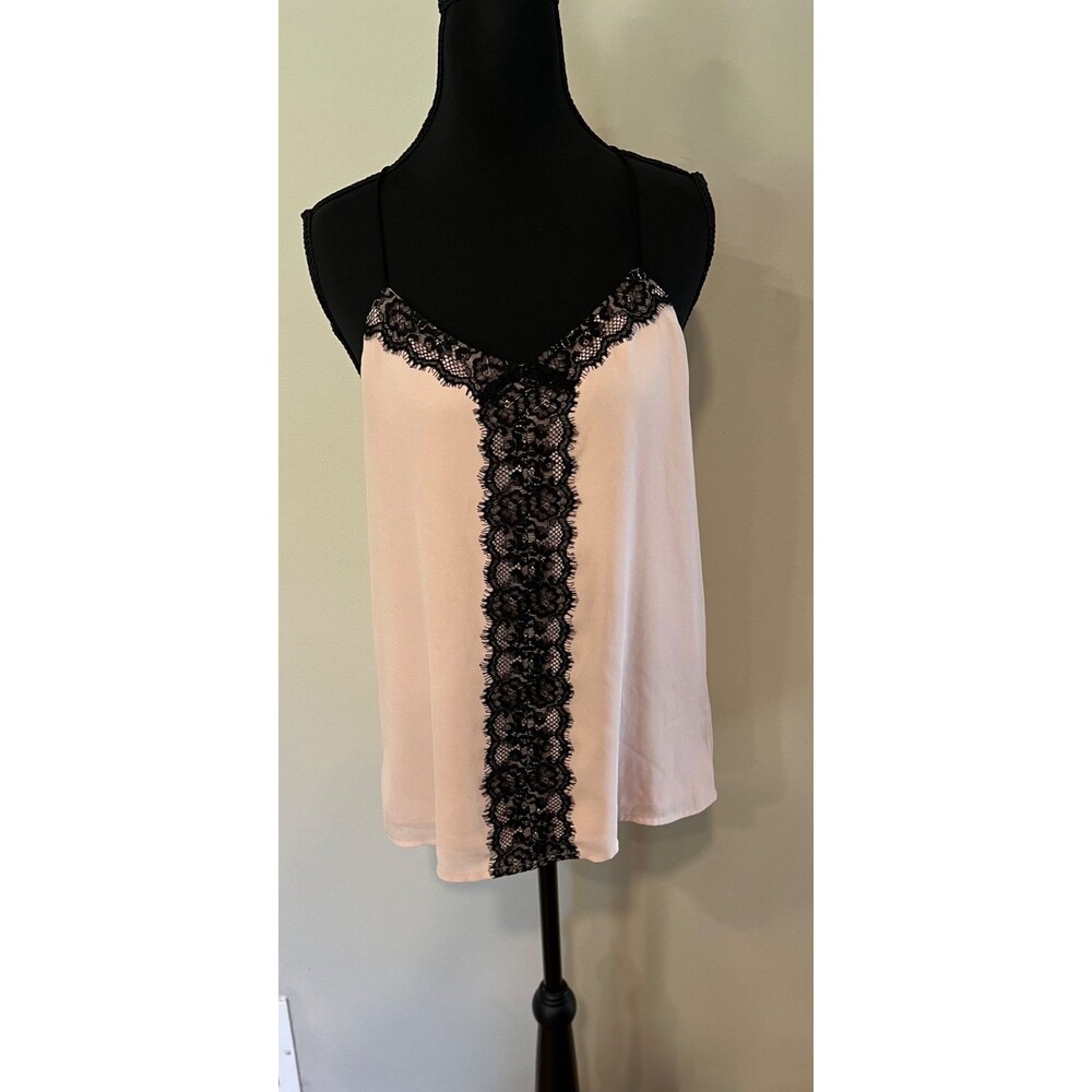 Vintage Express Pink Black Lace Cami Top Size S Y2K Whimsigoth Balletcore